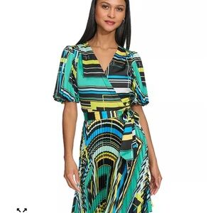 Karl Lagerfeld Green and Yellow Striped Midi Dress